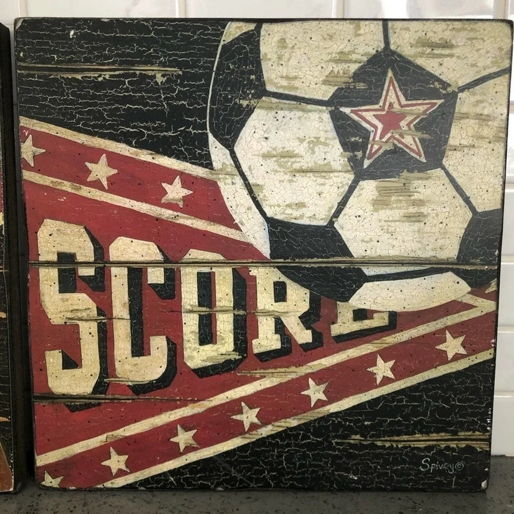 Hobby Lobby Wooden Sports Wall Hanging Decor Set Basketball Baseball Nursery